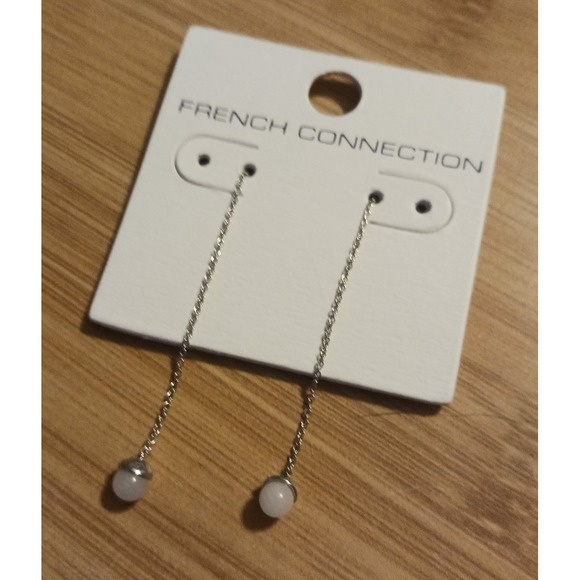 NEW French Connection Silver Faux Pearl-like tipped Threader Earrings - Picture 1 of 4